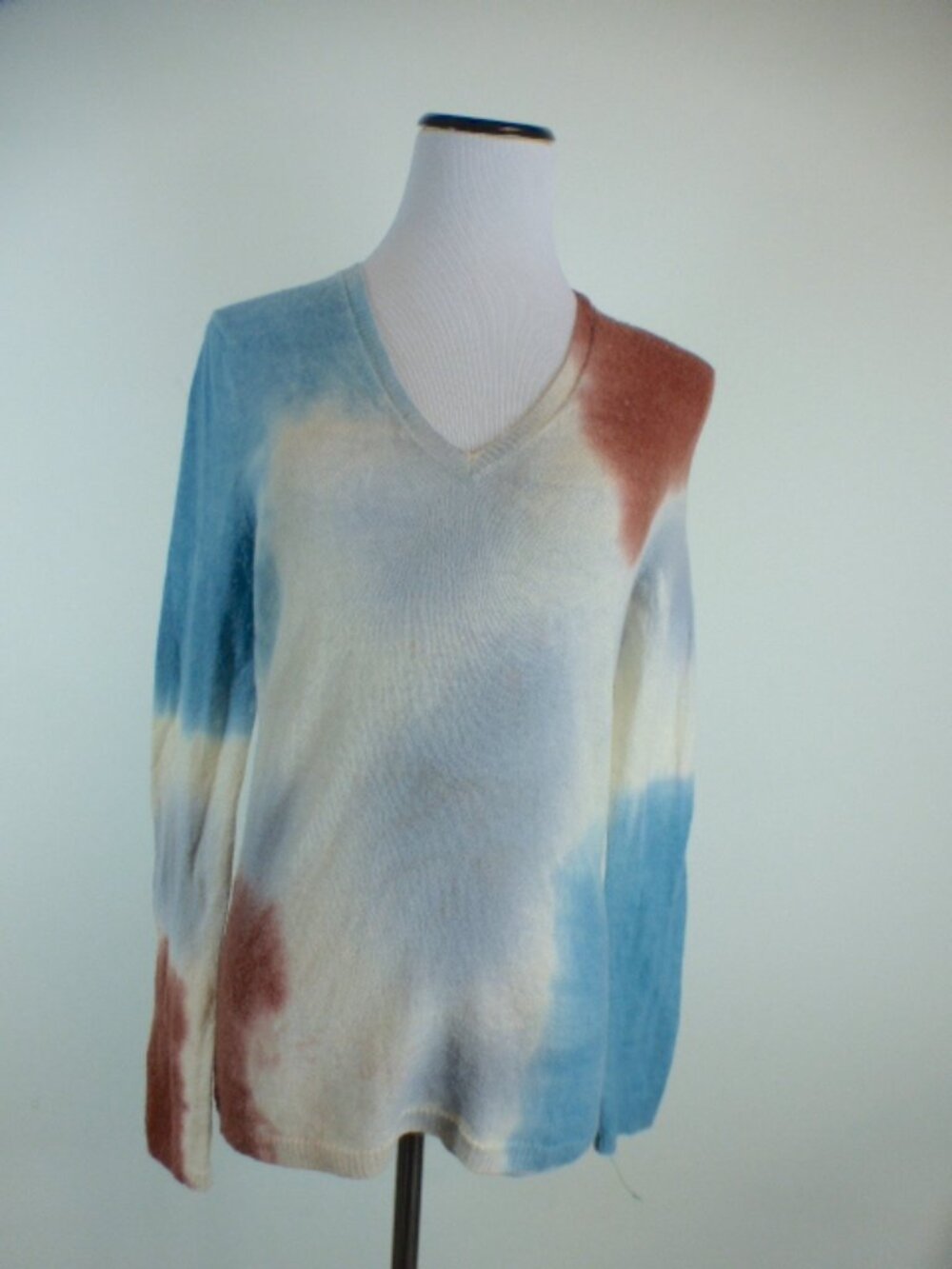 Custo Barcelona tie dye blue gray brown wool cotton blend v neck sweater 1 S